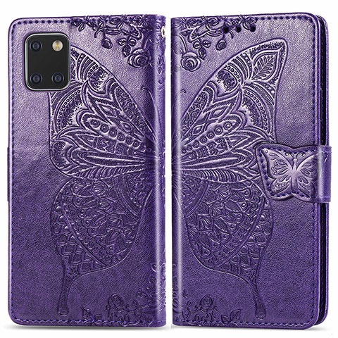 Coque Portefeuille Papillon Livre Cuir Etui Clapet pour Samsung Galaxy M60s Violet