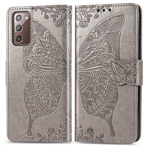 Coque Portefeuille Papillon Livre Cuir Etui Clapet pour Samsung Galaxy Note 20 5G Gris