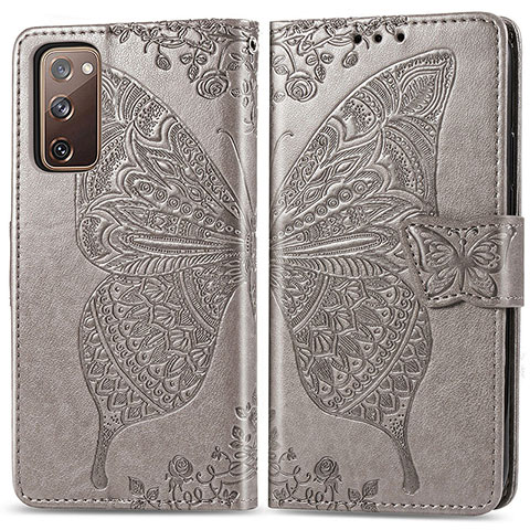 Coque Portefeuille Papillon Livre Cuir Etui Clapet pour Samsung Galaxy S20 Lite 5G Gris