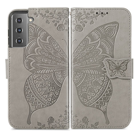 Coque Portefeuille Papillon Livre Cuir Etui Clapet pour Samsung Galaxy S22 5G Gris