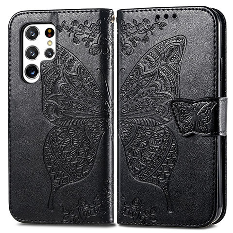 Coque Portefeuille Papillon Livre Cuir Etui Clapet pour Samsung Galaxy S24 Ultra 5G Noir