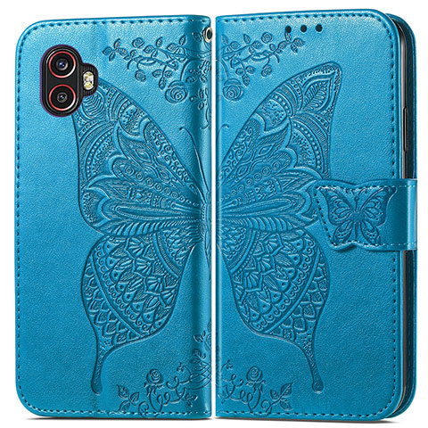 Coque Portefeuille Papillon Livre Cuir Etui Clapet pour Samsung Galaxy XCover 6 Pro 5G Bleu