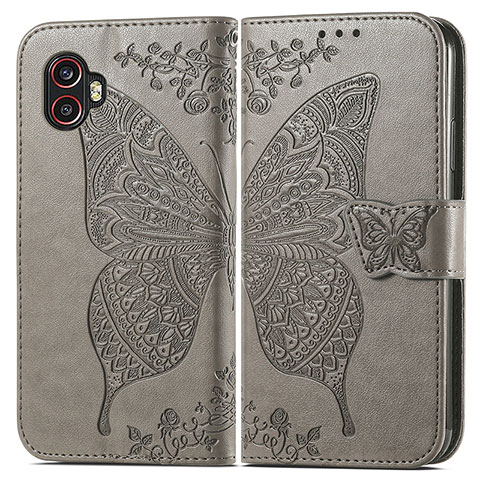 Coque Portefeuille Papillon Livre Cuir Etui Clapet pour Samsung Galaxy XCover 6 Pro 5G Gris