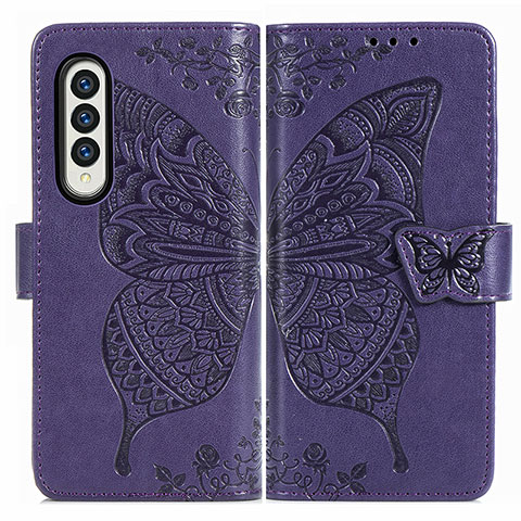 Coque Portefeuille Papillon Livre Cuir Etui Clapet pour Samsung Galaxy Z Fold3 5G Violet