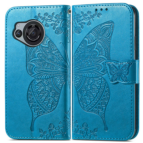 Coque Portefeuille Papillon Livre Cuir Etui Clapet pour Sharp Aquos R8 Bleu