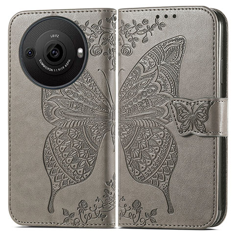 Coque Portefeuille Papillon Livre Cuir Etui Clapet pour Sharp Aquos R8 Pro Gris