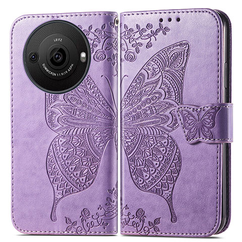 Coque Portefeuille Papillon Livre Cuir Etui Clapet pour Sharp Aquos R8 Pro Violet Clair