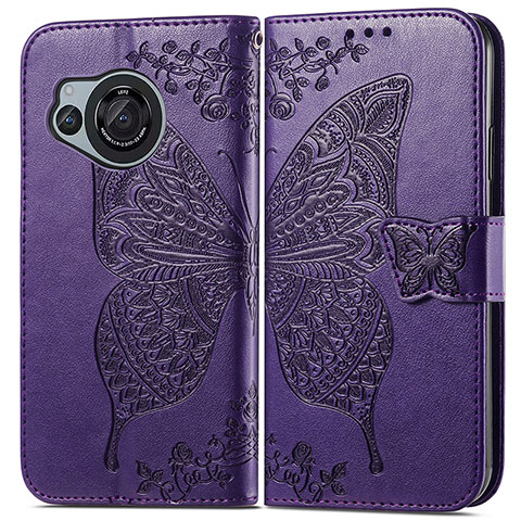 Coque Portefeuille Papillon Livre Cuir Etui Clapet pour Sharp Aquos R8 Violet