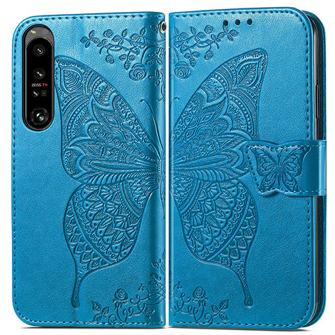Coque Portefeuille Papillon Livre Cuir Etui Clapet pour Sony Xperia 1 IV Bleu