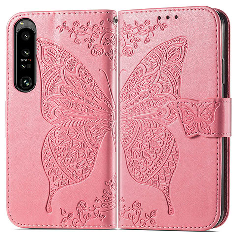 Coque Portefeuille Papillon Livre Cuir Etui Clapet pour Sony Xperia 1 IV Rose Rouge