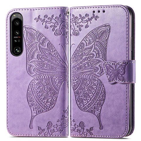 Coque Portefeuille Papillon Livre Cuir Etui Clapet pour Sony Xperia 1 IV SO-51C Violet Clair