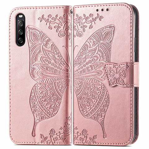 Coque Portefeuille Papillon Livre Cuir Etui Clapet pour Sony Xperia 10 III Lite Rose