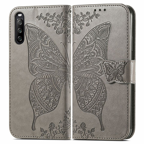 Coque Portefeuille Papillon Livre Cuir Etui Clapet pour Sony Xperia 10 III SO-52B Gris