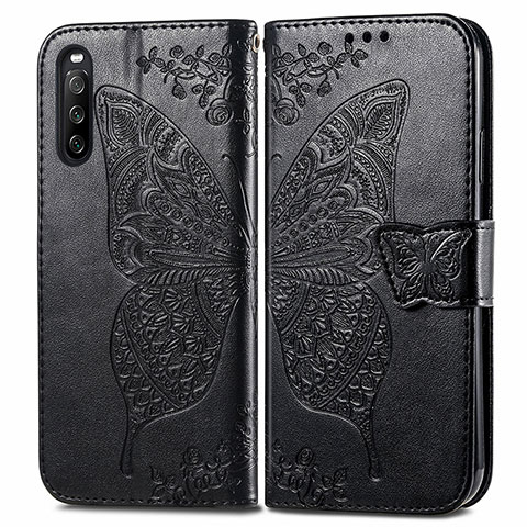 Coque Portefeuille Papillon Livre Cuir Etui Clapet pour Sony Xperia 10 III SO-52B Noir