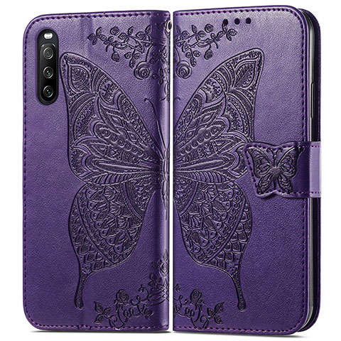 Coque Portefeuille Papillon Livre Cuir Etui Clapet pour Sony Xperia 10 III SO-52B Violet