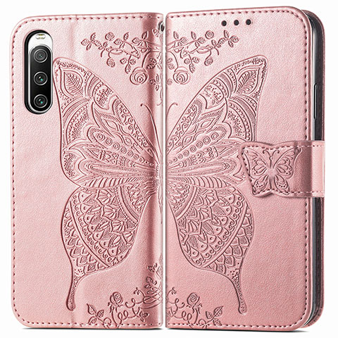 Coque Portefeuille Papillon Livre Cuir Etui Clapet pour Sony Xperia 10 IV Rose