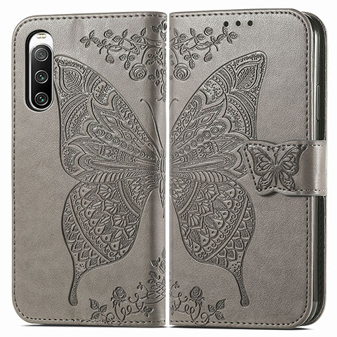 Coque Portefeuille Papillon Livre Cuir Etui Clapet pour Sony Xperia 10 IV SO-52C Gris