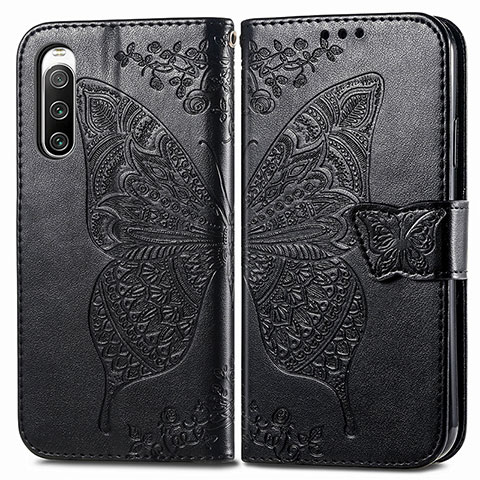 Coque Portefeuille Papillon Livre Cuir Etui Clapet pour Sony Xperia 10 IV SOG07 Noir