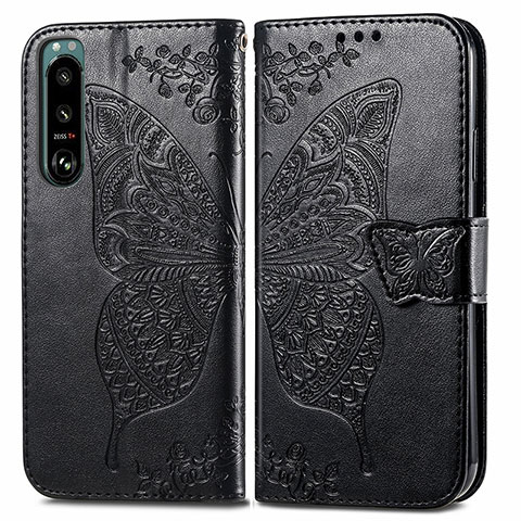 Coque Portefeuille Papillon Livre Cuir Etui Clapet pour Sony Xperia 5 III Noir