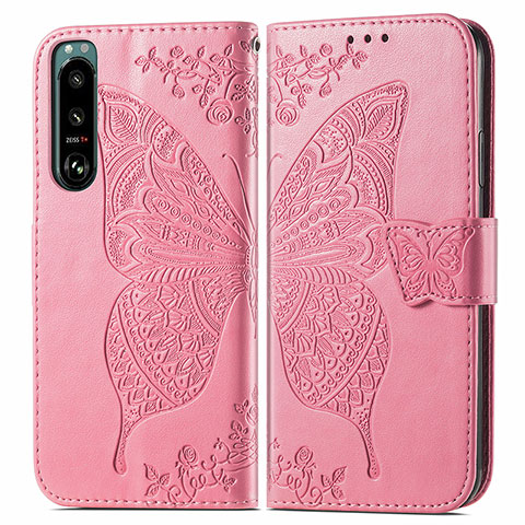 Coque Portefeuille Papillon Livre Cuir Etui Clapet pour Sony Xperia 5 III Rose Rouge