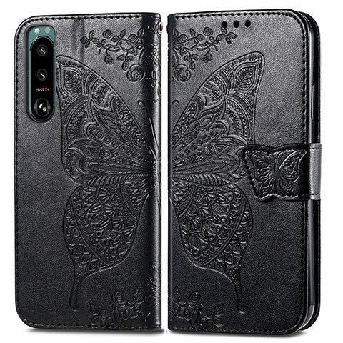 Coque Portefeuille Papillon Livre Cuir Etui Clapet pour Sony Xperia 5 IV Noir