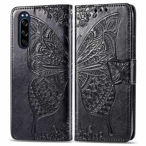 Coque Portefeuille Papillon Livre Cuir Etui Clapet pour Sony Xperia 5 Noir