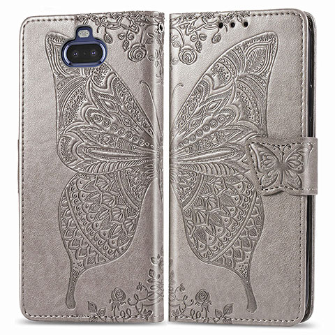 Coque Portefeuille Papillon Livre Cuir Etui Clapet pour Sony Xperia 8 Gris