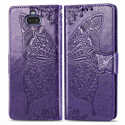 Coque Portefeuille Papillon Livre Cuir Etui Clapet pour Sony Xperia 8 Violet