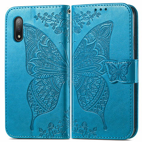 Coque Portefeuille Papillon Livre Cuir Etui Clapet pour Sony Xperia Ace II Bleu