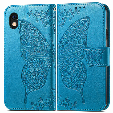 Coque Portefeuille Papillon Livre Cuir Etui Clapet pour Sony Xperia Ace III SO-53C Bleu