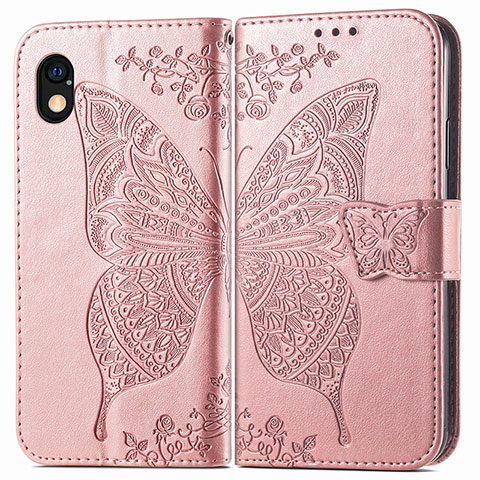 Coque Portefeuille Papillon Livre Cuir Etui Clapet pour Sony Xperia Ace III SO-53C Rose