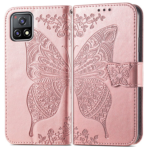 Coque Portefeuille Papillon Livre Cuir Etui Clapet pour Vivo iQOO U3x 5G Rose