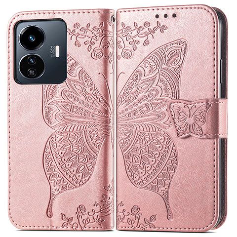 Coque Portefeuille Papillon Livre Cuir Etui Clapet pour Vivo iQOO Z6 Lite 5G Rose