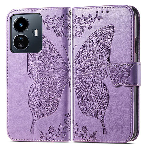 Coque Portefeuille Papillon Livre Cuir Etui Clapet pour Vivo iQOO Z6 Lite 5G Violet Clair