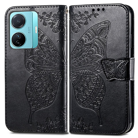 Coque Portefeuille Papillon Livre Cuir Etui Clapet pour Vivo iQOO Z6 Pro 5G Noir