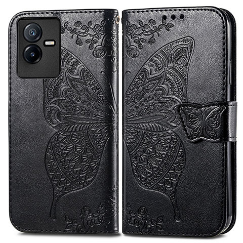 Coque Portefeuille Papillon Livre Cuir Etui Clapet pour Vivo iQOO Z6x Noir