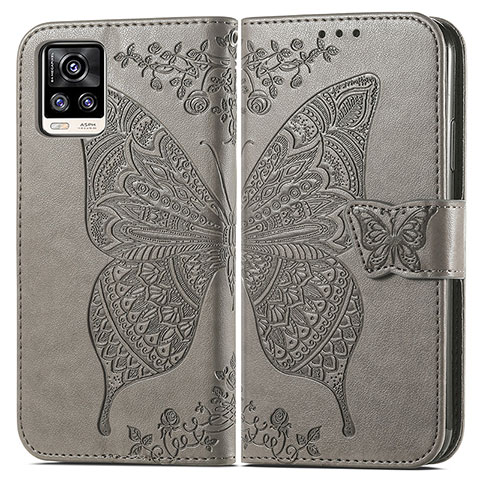 Coque Portefeuille Papillon Livre Cuir Etui Clapet pour Vivo V20 (2021) Gris