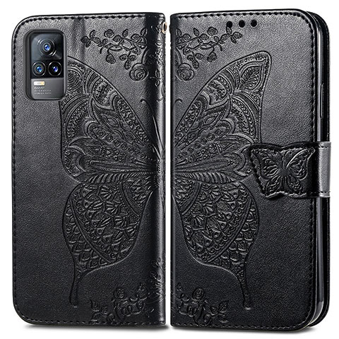 Coque Portefeuille Papillon Livre Cuir Etui Clapet pour Vivo V21e 4G Noir