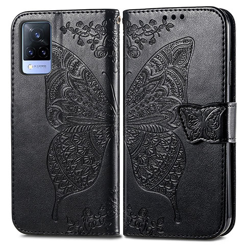 Coque Portefeuille Papillon Livre Cuir Etui Clapet pour Vivo V21s 5G Noir