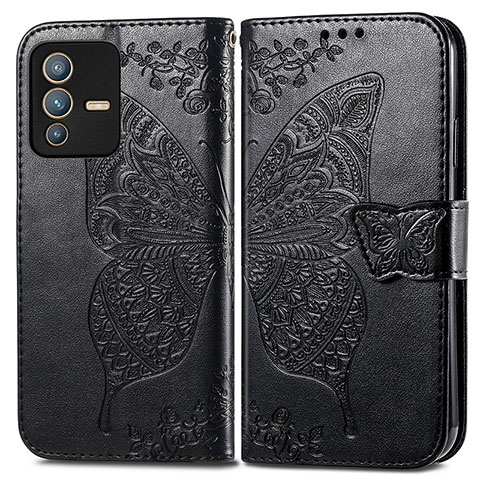 Coque Portefeuille Papillon Livre Cuir Etui Clapet pour Vivo V23 5G Noir