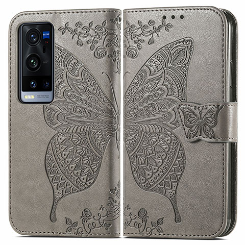 Coque Portefeuille Papillon Livre Cuir Etui Clapet pour Vivo X60 Pro+ Plus 5G Gris