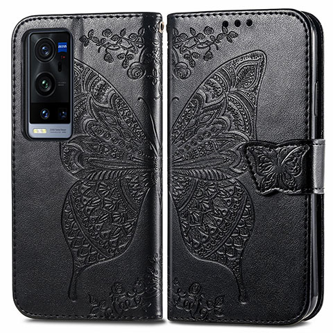 Coque Portefeuille Papillon Livre Cuir Etui Clapet pour Vivo X60 Pro+ Plus 5G Noir