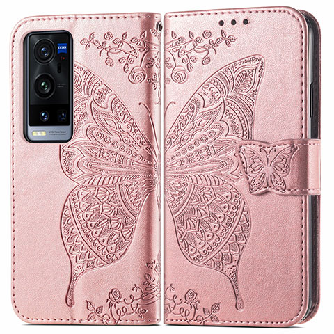 Coque Portefeuille Papillon Livre Cuir Etui Clapet pour Vivo X60 Pro+ Plus 5G Rose