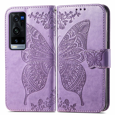 Coque Portefeuille Papillon Livre Cuir Etui Clapet pour Vivo X60 Pro+ Plus 5G Violet Clair