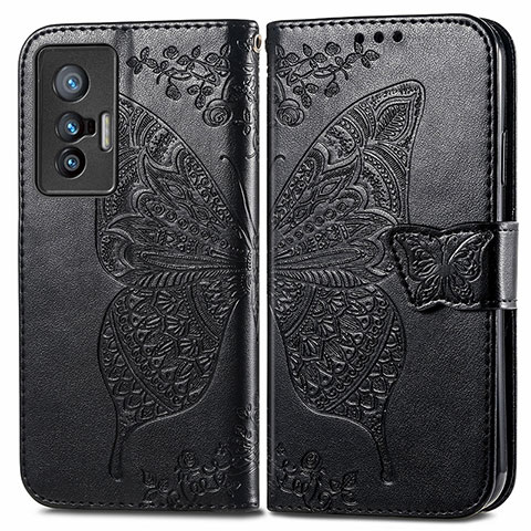 Coque Portefeuille Papillon Livre Cuir Etui Clapet pour Vivo X70 5G Noir