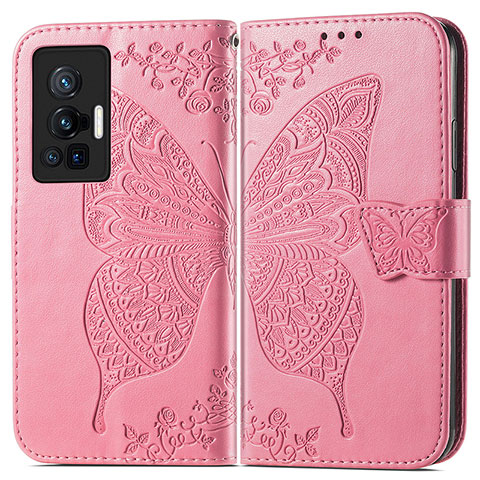 Coque Portefeuille Papillon Livre Cuir Etui Clapet pour Vivo X70 Pro 5G Rose Rouge