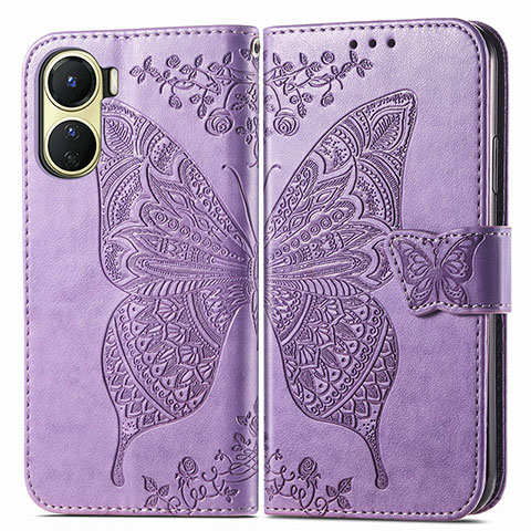 Coque Portefeuille Papillon Livre Cuir Etui Clapet pour Vivo Y02S Violet Clair