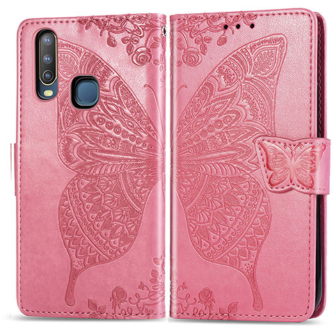 Coque Portefeuille Papillon Livre Cuir Etui Clapet pour Vivo Y12 Rose Rouge