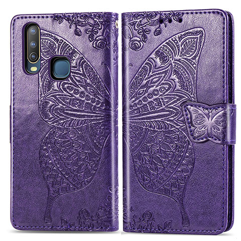 Coque Portefeuille Papillon Livre Cuir Etui Clapet pour Vivo Y12 Violet