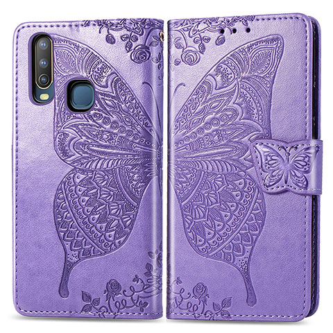 Coque Portefeuille Papillon Livre Cuir Etui Clapet pour Vivo Y17 Violet Clair